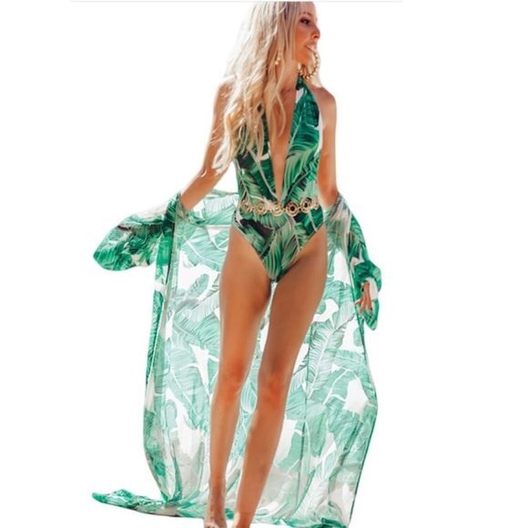 Palm Leaf Print Swim Cover-up - Picture 4 of 4